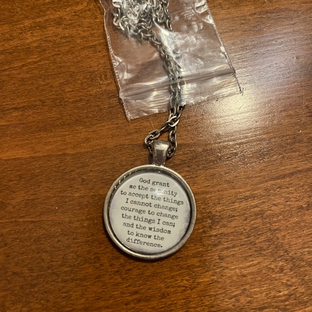 Georgia Teaberry necklace - silver Serenity prayer detailed. 24 inch chain.